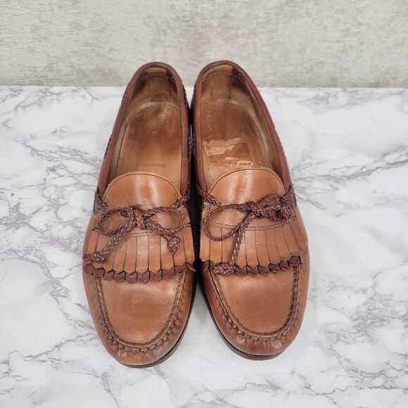 Allen Edmonds Woodstock Light Brown Loafers Boat Shoes Kiltie Fringe Fisherman - Picture 1 of 12
